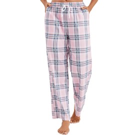 Kabento Pajama Pants Women Cotton Plaid Sleep Lounge Pj Bottoms with Pockets, Black Pink, Large