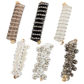 Framendino, 6 Pack Phone Cord Beaded Spiral Hair Ties Pearl with Elastic No Crease Ponytail Holder for Women