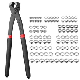 VORXEON Hose Clamps Ear Clamp Pliers Set with 100 Pieces Hose Clamps 5.8-21 mm (10 Sizes) Max. Opening 32 mm Made of 304 Stainless Steel Pliers Single Ear Hose Clamp Clamping Tool Set for Securing