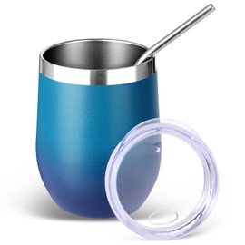 Volhoply 12 Onzas Barril de Acero Inoxidable con Tapa y Pajita, 350 Ml Copa de Vino sin Mango Aislada Al VacíO de Doble Pared, Taza de Café de Viaje de Bebidas FríAs Reutilizable(Noche Oscura,1Paquete