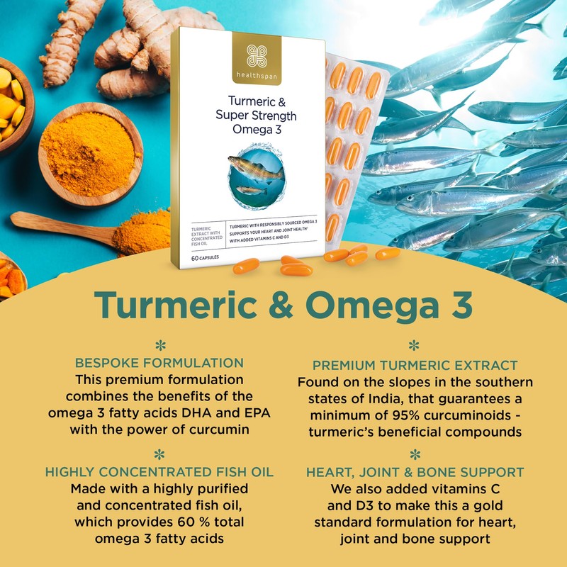 Healthspan Turmeric & Omega 3 | 60 Capsules | Added