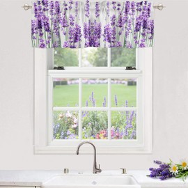 Rod Pocket Window Valances Idyllic Purple Lavender Flowers Kitchen Short Curtain Valance Windows Treatment Drapes,Bedroom Bathroom Living Room Decor Country Floral Blooming