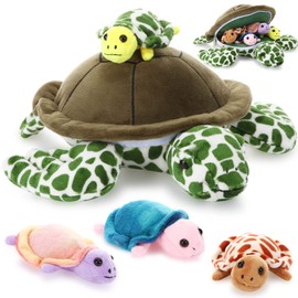 Aoriher 5 Pieces Plush Turtle Set Stuffed Turtle 12 Inch Stuffed Sea Turtle Mom with 4 Little Turtles Soft Plush Stuffed Animal Toys Tortoise Hugging for Birthday Easter, Christmas(Vivid Style)