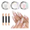 3 Pcs Polvo De Espejo Para Uñas, Efecto Iridiscente Aurora