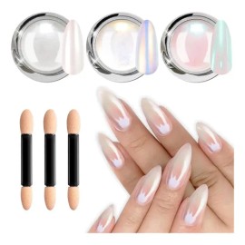 3 Pcs Polvo De Espejo Para Uñas, Efecto Iridiscente Aurora                                                                                            