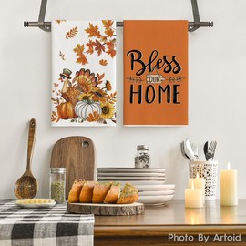 Artoid Mode Sunflower Pumpkin Turkey Thanksgiving Kitchen Towels Dish Towels, 18x26 Inch Farmhouse Holiday Thankful Decoration Cleaning Set of 4
