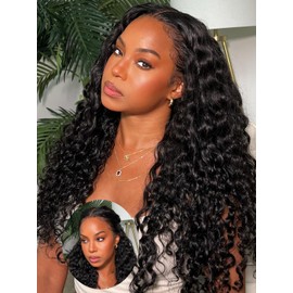 Julia Hair Bye Bye Knots Wig 13x4 Glueless Wigs Human Hair Mixed Curls Water Wave and Jerry Curly Fluffy Wig Pre Everything Pre Plucked Pre Cut HD Lace Bleached Knots Natural Black 20 Inch