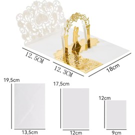 Pop Up Card Wedding, Wedding Card 3D Pop Up with Envelope, Gold Wedding Invitation, Wedding Cards for Registry Office & Church Wedding, Romantic Congratulations Card for Wedding Anniversary (Gold)