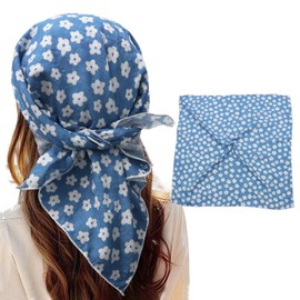 GHTIYLP Cotton Bandanas for Women Men 21"x21" Floral Headband Scarf Versatile Hair Bandana Square Head Scarf (Blue Floral)