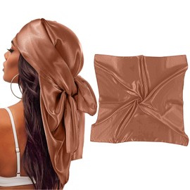 Qianyu 90 x 90 cm Large Square Scarves for Women Silk Headscarf Bandanas Silk Head Scarf Feel Scarf Personalise Elegant Silk Scarf Hair Scarf Hair Accessories Handkerchief, brown