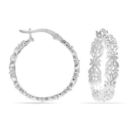 LeCalla Hoop Earrings for Women - 925 Sterling Silver Filigree Hoop Earring | Intricate Filigree Heart Hoop Earrings | Round Hoops Earrings Gift for Birthday, Anniversary or Valentine’s Day 27MM