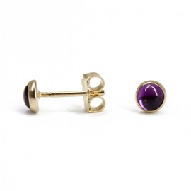 4mm Genuine Purple Amethyst Stud Earrings, Small Round Bezel Setting in Yellow Gold Fill, February Birthstone Gift for Women and Girls
