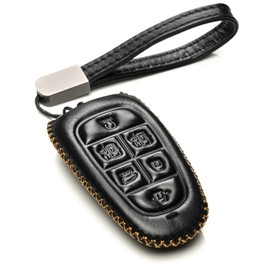 Vitodeco Leather Smart Key Fob Case Compatible with Tucson, Santa FE 2021 - 2024, Sonata, Nexo 2019 - 2024 (6-Button, Black)