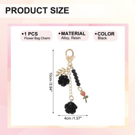 PATIKIL Rose Keychain Pendant, Rose Flower Purse Charm for Handbags Floral Keyring with Chain Tassel for Women Girls Tote Bags Backpack, Black
