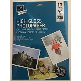 Bright White A4 High Gloss Photo Paper (29.7 x 21 cm) 10 Pack - 92+ Brightness Level, Compatible with Inkjet Printers