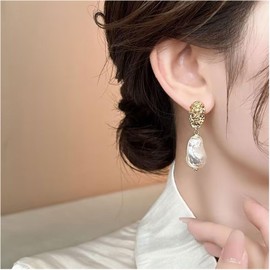 Pearl Earrings for Women Gold Pearl Dangle Drop Earrings Dainty Prom Earring for women (irregular)