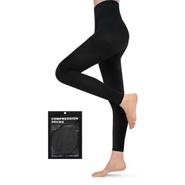 Evolyline Medical Compression Tights Women Men Long 15-20 mmHg Class I Graduated Compression Stockings Support Stockings Toe Free for Pregnancy Varicose Veins Edema Lipedema, black