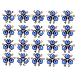 20Pcs Rhinestone Pearl Embellishments, Flower Buttons Brooch Colorful Crystal Pearl Embellishments for Wedding Bouquets Jewelry Making Blue
