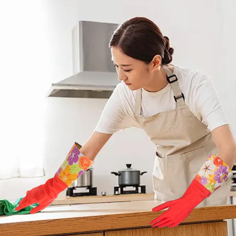 Reusable Long cuff Rubber Kitchen Cleaning Gloves with Non-Slip Texture
