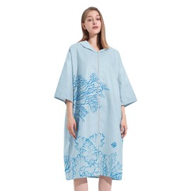 RdjEokf Changing Towel Robe Hoodie, with Hood | for Changing Out of Your Wetsuit and Keeping Warm, for Surfing, Swim Team and Water Polo, Lightweight, One Size Fits Most (Light Blue)