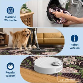 GarveeHome Plum Pink Floral Botanical Washable 5x7 Rug for Living Room, Black Purple Vintage Boho Cottage Throw Rugs Low Pile Carpet for Bedroom Dining Nursery Rug