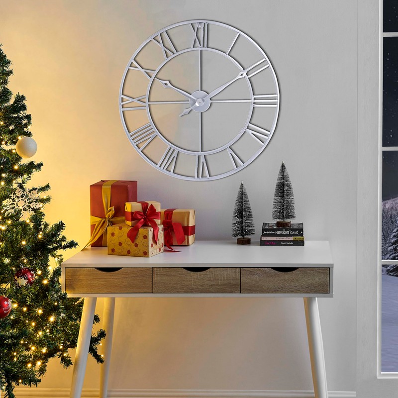 CLXEAST Large Modern 30 Inch Wall Clock Silver, Oversized Big
