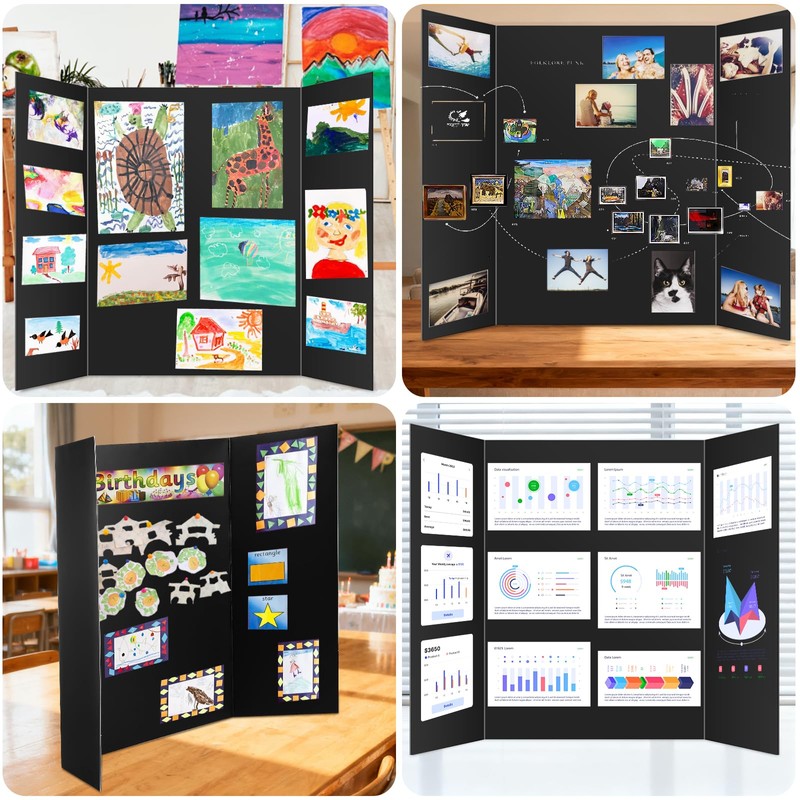 Small Trifold Poster Board 26" x 17",Black Science Fair Display