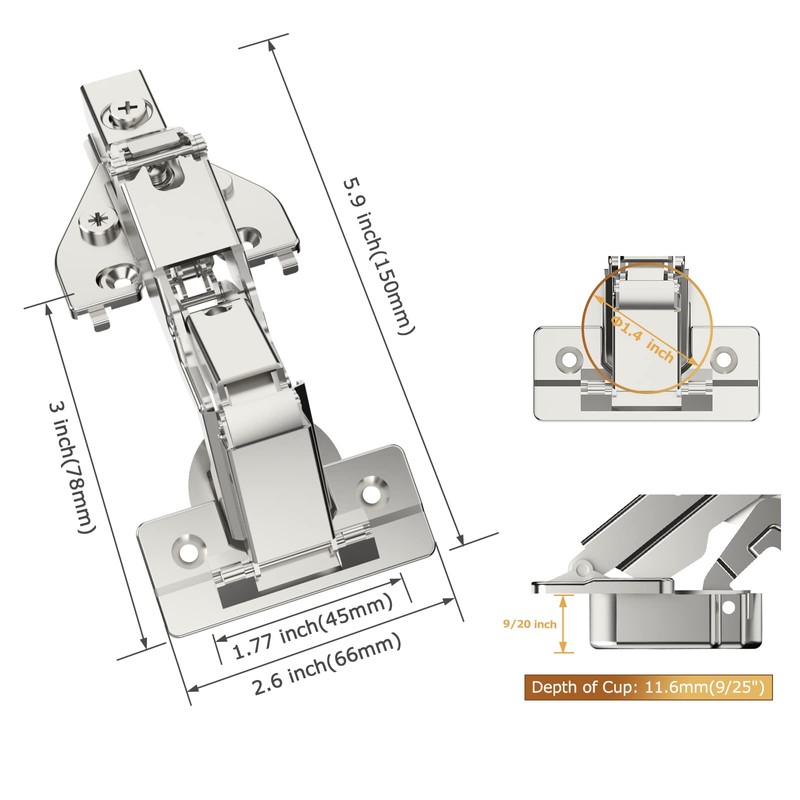 Furniware 4 Pack 2 Pair 165 Degree Lazy Susan Hinges