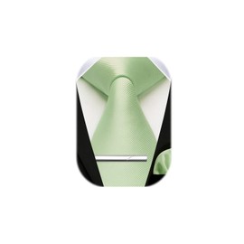 HISDERN Men's Wedding Ties and Pocket Square Tie Clip Set Plain in Various Colours, sage green