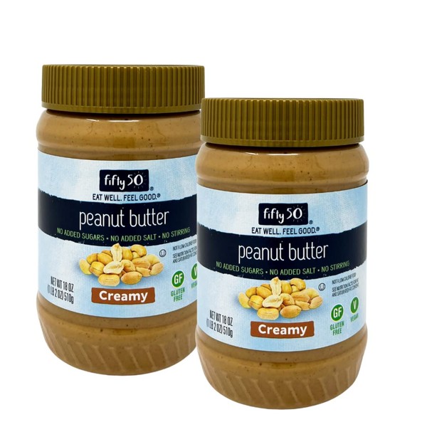 Fifty 50 Low Glycemic No Stir Creamy Peanut Butter, 18 oz (Pack of 2)