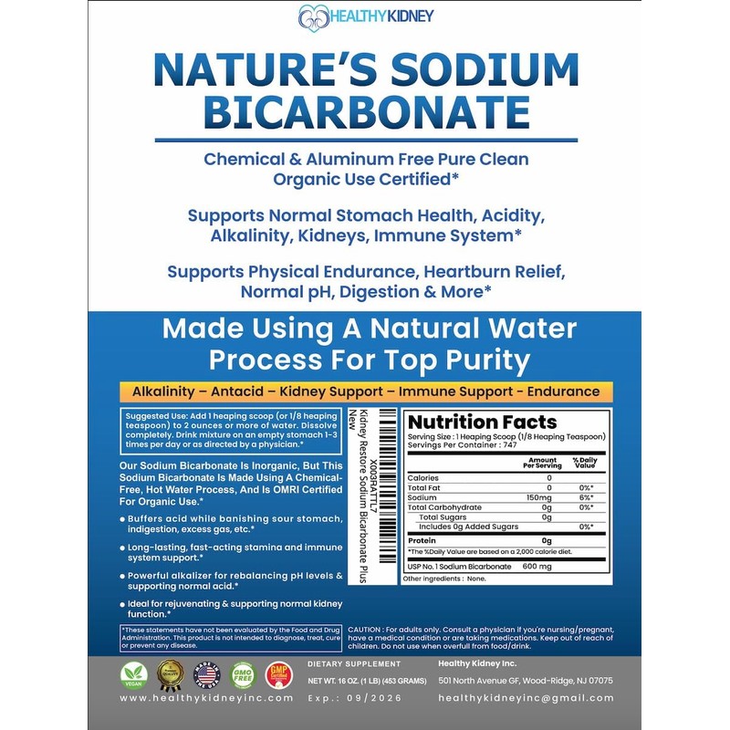 Nature’s Sodium Bicarbonate Organic Use Aluminum Free Baking Soda. No