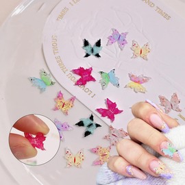 100Pcs Soft Carving Butterfly Nail Charms for Nail Art Spring Nail Jewelry Mixed Styles Nail Rhinestones Colorful Resin Butterfly Nail Gems 3D Cartoon Crystal Diamonds for Women Manicure Accessories