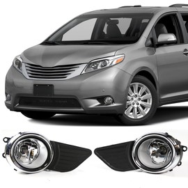 IKON MOTORSPORTS, Fog Lights With 2011-2017 Toyota Sienna, 2PCS Front Bumper Fog Lights Replacement W/Clear Lens, 2008 2009 2010 2011 2012