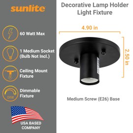 Sunlite 41606 Decorative Lamp Holder Light Fixture, 2-Pack, Medium Base (E26), 60 Watt Max (Bulb Not Included), Indoor Use, Steel Construction, Matte Black Finish, ETL Listed for Damp Location Use