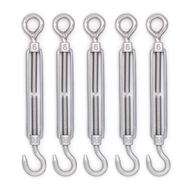 EMCOLLECTION 5pcs M6 Stainless Steel 304 Hook & Eye Turnbuckle Hook Wire RopeTension