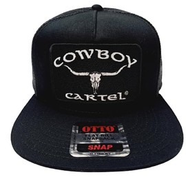 Cowboy Cartel Brand Trucker Mesh Snapback Flat Bill Hat Cap Black Embroidered Patch