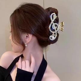 HAKIDZEL Note Gripper Enamel Hair Claw Hair Claw Clips for Thick Hair Thick Hair Accessories Musical Style Hair Accessory Music Note Claw Clip Gold Hair Clip Shark Clip Modeling Rhinestones