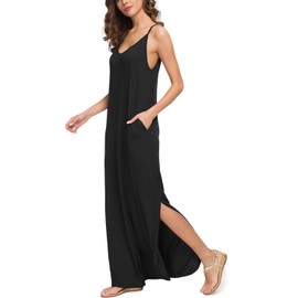 GRECERELLE Women's Summer Casual Loose Dress Beach Cover Up Long Cami Maxi Dress with Pocket Black-X-Large