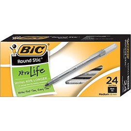 BIC Round Stic Ballpoint Pens, 1.0 mm, Black, Box Of 24