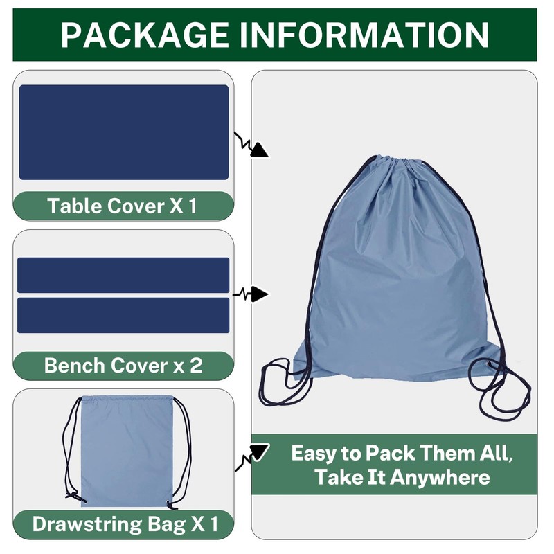 Britown Picnic Table Cover with Bench Covers, Blue, 96 Inch,