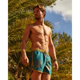 MaaMgic Mens Boys Vintage Swim Trunks with Mesh Lining Quick Dry Swim Suits Board Shorts,Floral Dark Green,X-Large