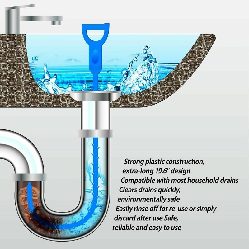 2x Drain Snake,Hair Clog Remover Sink Unblocker Snake,Reusable Shower Drain