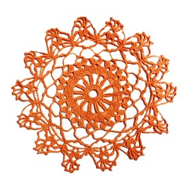 BIBITIME Handmade Crochet Lace Table Doilies 11 inches - 13 inches Round Hollow Flower Doily Wedding Vase Mats Kitchen Placemats (Pack of 1PC, Orange)