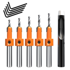 HUHAO 8mm Shank Countersink Drill Bit Set 2.8-4mmTapered Drill Bits Woodworking Carpentry Reamer with Pilot Screw Hole 5 Size Drill Bit Set with Hole Punch for Wood（5 PCS Free Hex Key Wrench）