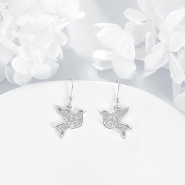 POPLYKE Dove Earring 925 Sterling Silver Dangle Filigree Pigeon Bird Jewelry for Mother Daughter Sister Grandma Gift