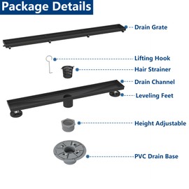 Neodrain 24-Inch Matte Black Linear Shower Drain, 2-in-1 Flat & Tile Insert Cover, Stainless Steel Linear Drain,Rectangle Shower Floor Drain with Hair Strainer, Shower Drain Base