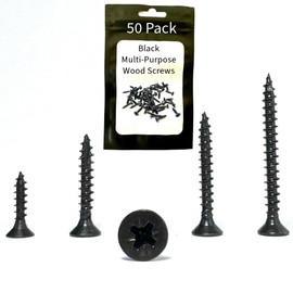 3.5 x 25mm - Self Tapping - Black Multi Purpose Wood Screws - Pozi Countersunk - Perfect For Decking,Hardwood, Softwood, Chipboard, MDF, Plastic, Thin Sheet Metal - 50 Pack