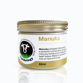 Manuka Tallow Cream - Natural Unscented Face and Body Moisturizer for Soft, Smooth, Hydrated Skin - Made with Certified Organic Grass-Fed/Finished Canadian Beef Tallow for Sensitive Skin, by Lipidology, 60 ml (2 oz)