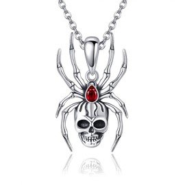 JERWLI Spider Necklace 925 Sterling Silver Skull Spider Necklace Punk Skull Skeleton Pendant Necklaces Gothic Jewelry For Women Female