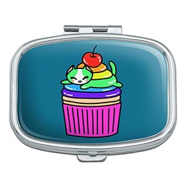Cute Kawaii Lazy Cat in Rainbow Cupcake Rectangle Pill Case Trinket Gift Box